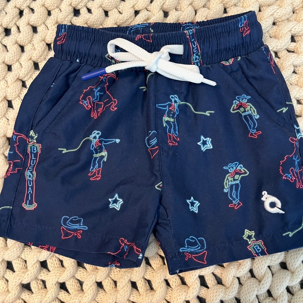 Blue Quail boys Navy Cowboy Print Kids Swim Trunks 18M